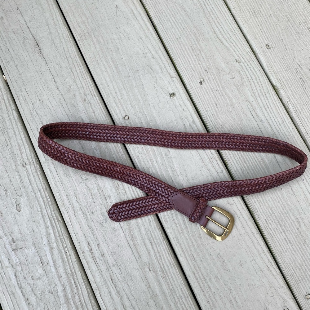 Unisex Braided 1 1/4”W Faux Leather Belt, Gold Buckle, 36 (fits to 38” waist)